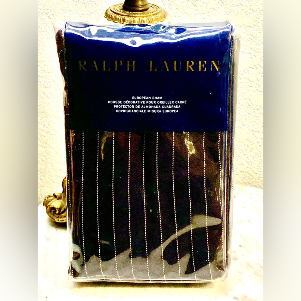 RALPH LAUREN SEVILLE PIN STRIPE EUROPEAN SHAM NEW 26 BY 26 COTTON BLACK WHITE